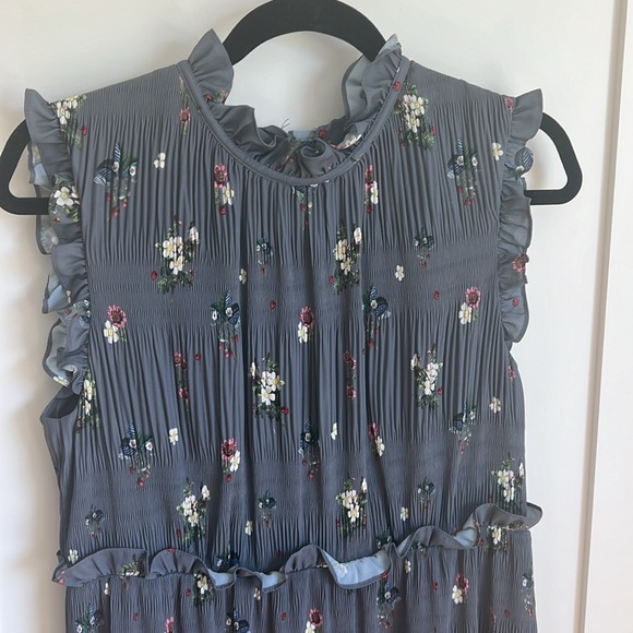 🛍️Ted Baker Toppaz Oracle Pleated Midi Dress Gray Women’s 3 Size 8 Floral - Picture 6 of 8